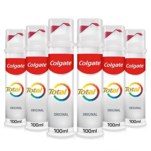 Colgate Total Toothpaste Pump 100 ml, Antibacterial and Fluoride Toothpaste, Teeth Whitening with 12 Hour Protection, Pack of 6