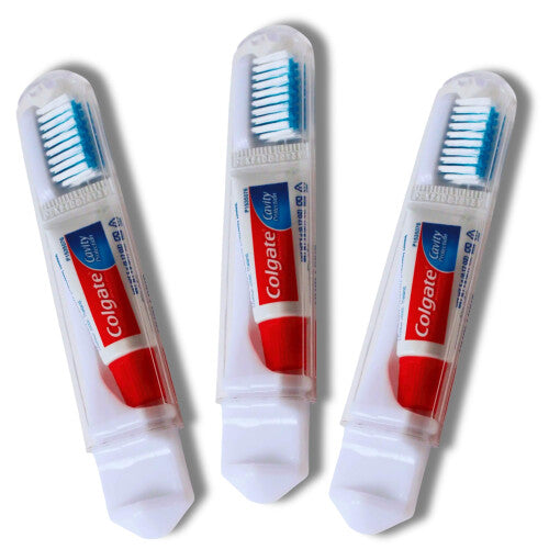 Colgate Travel Toothbrush Set of 3 by VistaHome - Foldable Toothbrush - Portable Toothbrush Set with Toothpaste - Orthodontic Toothbrush Set - Compact