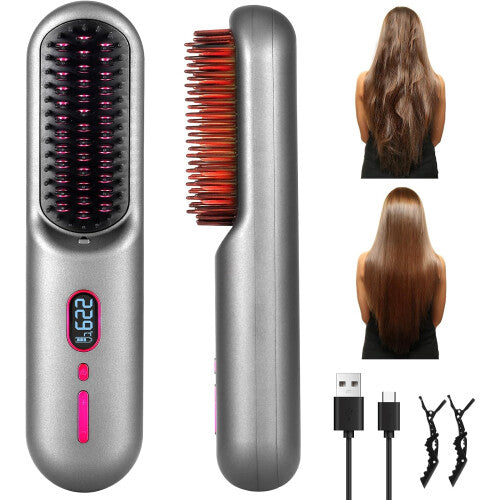 Cordless Hair Straightening Brush, Portable Hair Straightening Brush