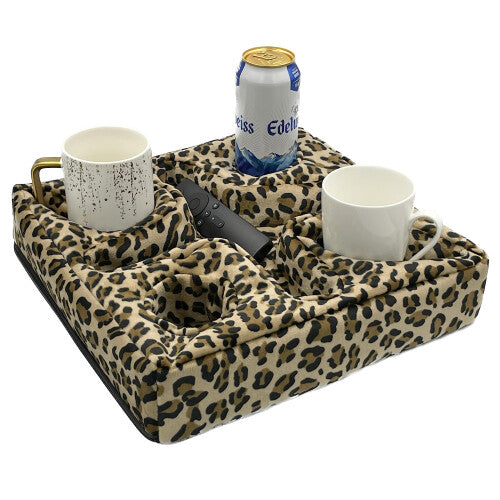 Couch and Bed Cup Holder Pillow  Sofa Refreshment Tray for DrinksRemote ControlSnacks Holder Leopard