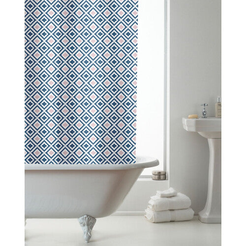 Country Club Shower Curtain, Navy Aztec