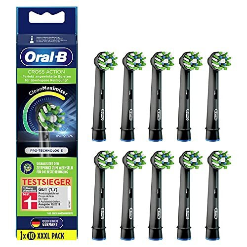 CrossAction Electric Toothbrush Heads, 10 Pieces, Holistic Mouth Cleaning with CleanMaximiser Bristles, Black Edition,