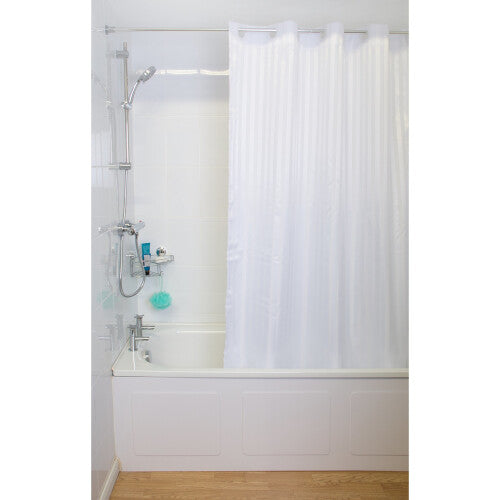 Croydex Regency Stripe Water-Resistant Machine Washable Cling-Resistant Hookless Textile Shower Curtain