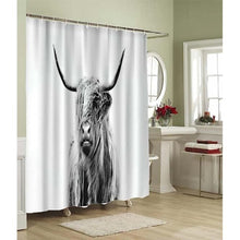 Curtain with Hooks Long Hair and Horns Animal Wind Blowing Messy Grey Cattle Yak Simple Backdrop Curtain for Bathroom Showers and Bathtubs 72 x 84