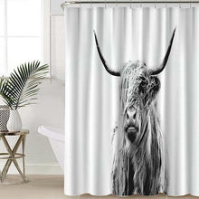 Curtain with Hooks Long Hair and Horns Animal Wind Blowing Messy Grey Cattle Yak Simple Backdrop Curtain for Bathroom Showers and Bathtubs 72 x 84