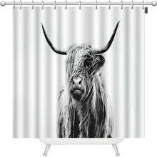 Curtain with Hooks Long Hair and Horns Animal Wind Blowing Messy Grey Cattle Yak Simple Backdrop Curtain for Bathroom Showers and Bathtubs 72 x 84