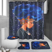 (D) 180x180CM African Afro Woman Waterproof Shower Curtain Anti-slip Bath Floor Mat