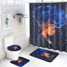 (D) 180x180CM African Afro Woman Waterproof Shower Curtain Anti-slip Bath Floor Mat