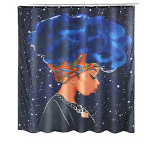 (D) 180x180CM African Afro Woman Waterproof Shower Curtain Anti-slip Bath Floor Mat