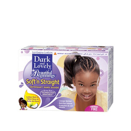 Dark and Lovely Beautiful Beginnings Soft'n Straight Relaxer System FINE|Perfect Straightness|Silky-straight Hair|Frizz Control Cream