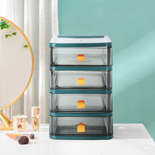 (Dark Green) 4-Tier Drawers Stationery Cosmetic Storage Box