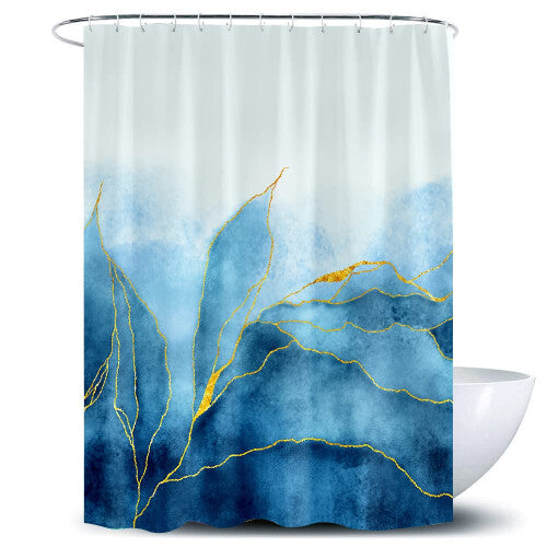 DeMediocre Marble Shower Curtain Ombre Blue Gold  Modern for Bathroom Blue Golden Lines Striped Fabric Waterproof Polyester  72