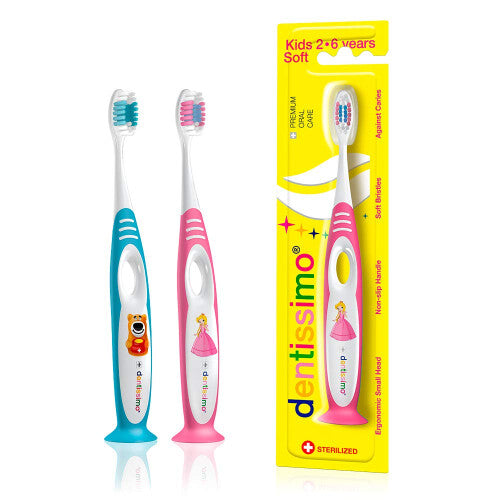 DENTISSIMO SWISS BIODENT Premium Oral Care Kids Toothbrush for Gentle Cleansing  Ages 2-6  Colors May Vary  Pack of 1