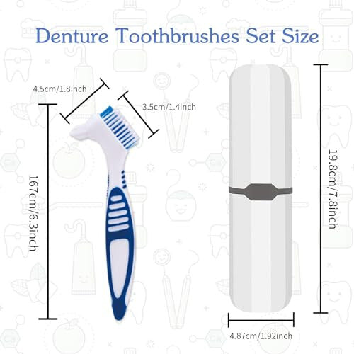 Denture Brush, 2 Pcs False Teeth Toothbrush with White Carrying Case, Multi-Tiered Bristles with Comfort Grip Handle for Effective Denture Cleaning