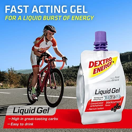 Dextro Energy Energy Gel | 6 Pack | High Carb Gel | Liquid Burst of Energy | Non-Sticky | for Running or Cycling | Energy Gel Blackcurrant | Vegan