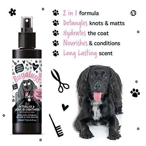 Dog Detangler Spray - leave In conditioner spray for de matting. No tangles. Professional dog grooming formula contains Wheat protein. Pet detangling