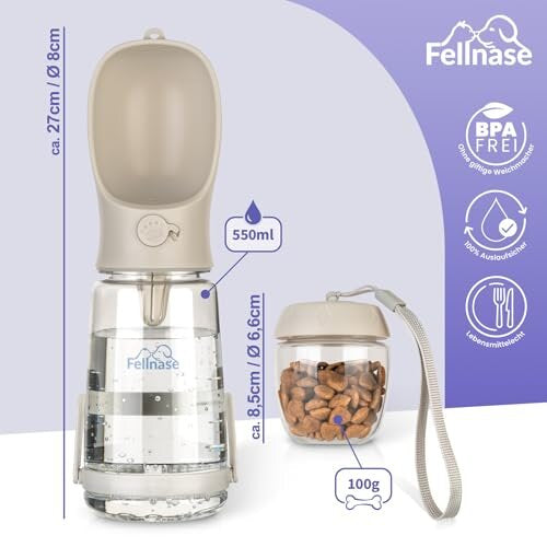 Dog Water Bottle for Travelling - with Stand to Prevent Spills and Feeder I 550 ml Water Bottle for Dogs and Cats I Water Bowl with Water Return Valve