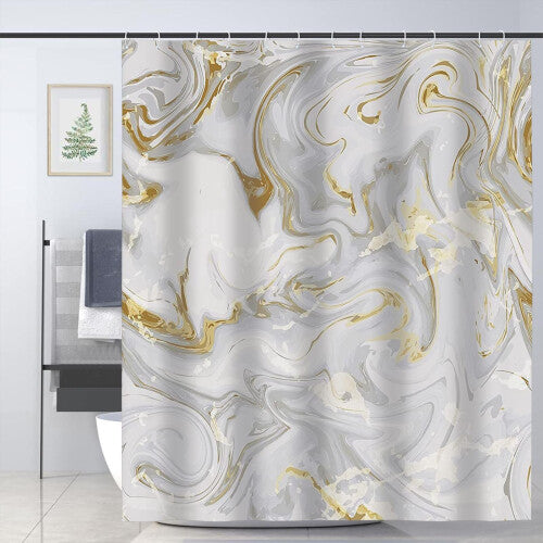 Domoku Grey Gold Marble Shower Curtain Grey Golden Cracked Lines Abstract Modern Shower Curtain for Bathroom Decor Waterproof Te