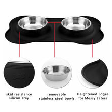 Double Dog Bowls- Stainless Steel Pet Water & Food Feeder with Non-skid Anti-overflow Silicon Tray and Mat for Puppy, Dogs, Cats and Other Pets...