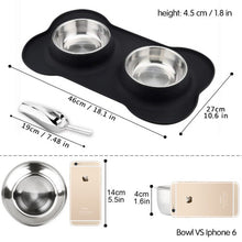 Double Dog Bowls- Stainless Steel Pet Water & Food Feeder with Non-skid Anti-overflow Silicon Tray and Mat for Puppy, Dogs, Cats and Other Pets...