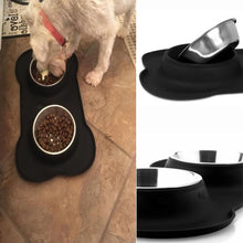 Double Dog Bowls- Stainless Steel Pet Water & Food Feeder with Non-skid Anti-overflow Silicon Tray and Mat for Puppy, Dogs, Cats and Other Pets...