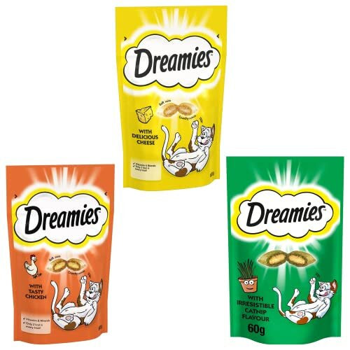 Dreamies Cat Treats Bundle of Tasty Snacks with Scrumptious Chicken, Cheese & Catnip Flavours | Cat Biscuits | Cat Treats for Indoor | Kitten Treats |