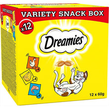 Dreamies Variety Snack Box 12 x 60 g Pouches, Cat Treats Tasty Snacks with Delicious Chicken, Salmon and Cheese Flavours