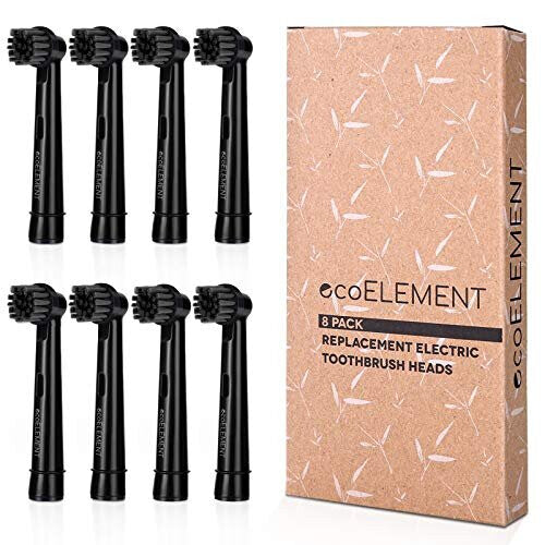 ecoELEMENT Recyclable Toothbrush Heads Compatible with Oral B - 8 Pack of Charcoal Toothbrush Heads Eco Friendly Products - Compatible Oral B