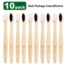 ECOETBOO Bamboo Toothbrushes Medium Bristles for Adult  10 Pack Family Bulk Toothbrushes Set Natural Organic Wooden Tooth Brush Charcoal Woo