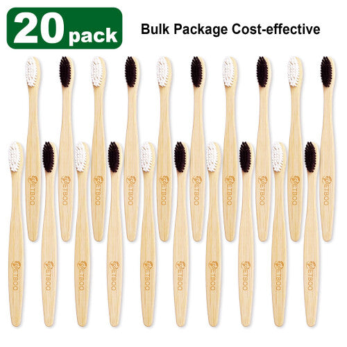 ECOETBOO Bamboo Toothbrushes Medium Bristles for Adult  20 Pack Family Bulk Toothbrushes Set Natural Organic Wooden Tooth Brush Charcoal Woo