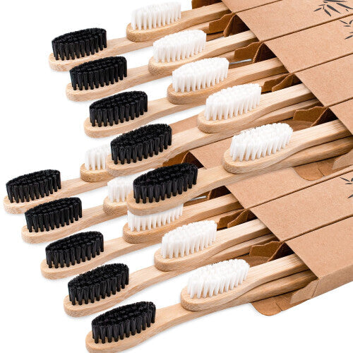 ECOETBOO Bamboo Toothbrushes Medium Bristles for Adult  20 Pack Family Bulk Toothbrushes Set Natural Organic Wooden Tooth Brush Charcoal Woo