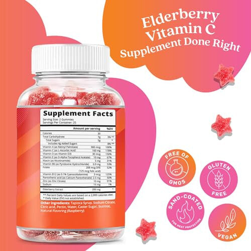 Elderberry Immunity Support Gummies | Contains Vitamin A, C, D, Vitamins B Complex, Folate & Zinc | Formulated to Boost Immune System | Tasty