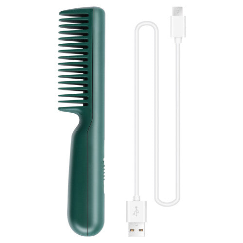 Electric Cordless Hair Straightener and Curling 2 in 1 Dry Comb Mini USB Charging Hot Straightening Green