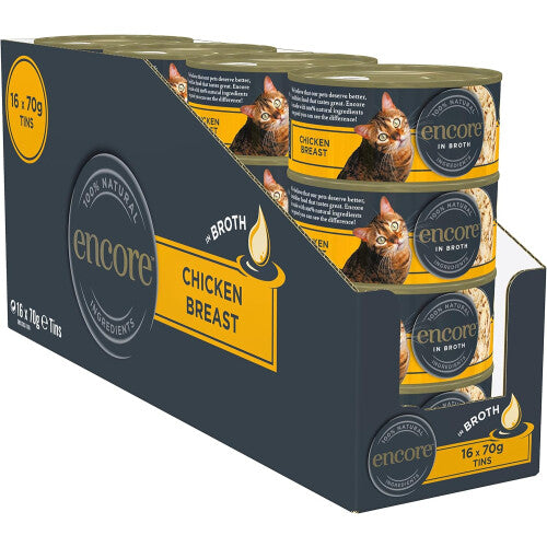 Encore 100% Natural Wet Cat Food, Chicken Breast in 70g Tin, (Pack of 16)