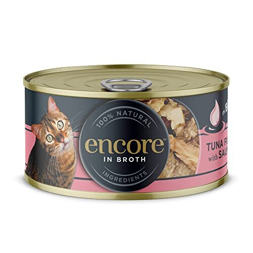 Encore 100% Natural Wet Cat Food, Tuna with Salmon in Broth (Pack of 16 x 70g Tins)