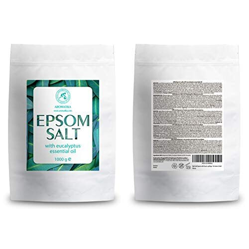 Epsom Bath Salt Eucalyptus 1kg with Eucalyptus Essential Oil - 100% Pure Epsom Salts - Magnesium Sulphate Crystals & Eucalyptus - Skin Care -