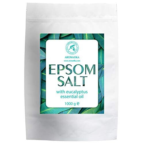 Epsom Bath Salt Eucalyptus 1kg with Eucalyptus Essential Oil - 100% Pure Epsom Salts - Magnesium Sulphate Crystals & Eucalyptus - Skin Care -