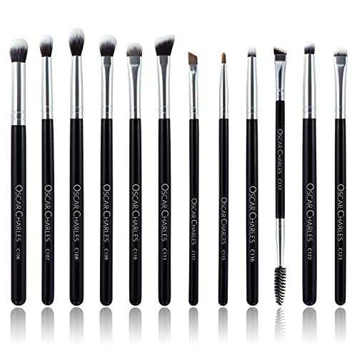 Eye Makeup Brushes Set, 12 Make up Brushes Professional Including Luxury Cosmetic Bag - Silver