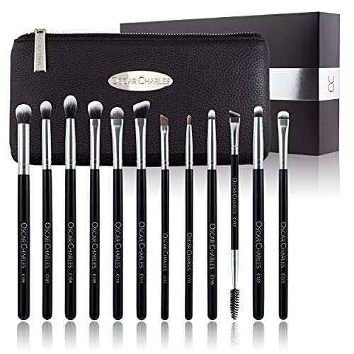 Eye Makeup Brushes Set, 12 Make up Brushes Professional Including Luxury Cosmetic Bag - Silver