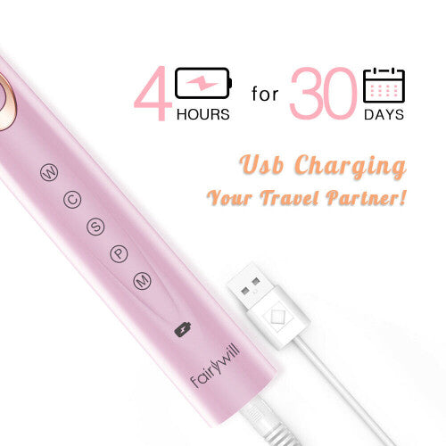 Fairywill 5 Modes Electric Toothbrush FW-508 4 Brush Heads Pink Timer