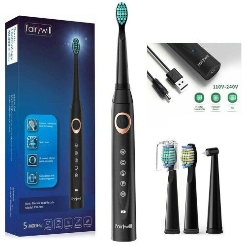 Fairywill Sonic Electric Toothbrush Rechargeable Toothbrush 4 Heads