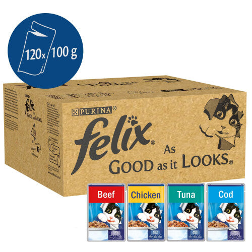 Felix As Good As It Looks Cat Food Mixed Variety 120 x 100g (120 Pouches)