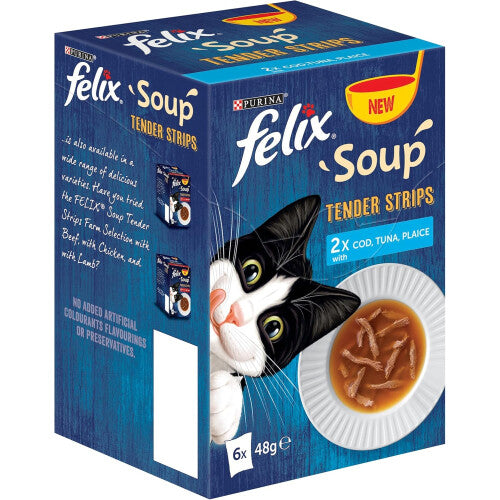 Felix Soup Cat Food Fish Selection Tender Strips 6×48g, Pack of 8