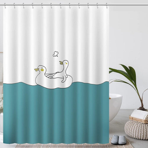 Floating Duck Shower Curtain for Bathroom, Super Adorable Curtain Bathroom Decoration, Shower Curtain Set with Curtain Hooks