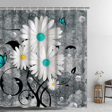 Floral Butterfly Shower Curtain White Daisy Shower Curtain for Bathroom Farmhouse Rustic Bathroom Curtain with 12 Hooks