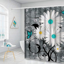 Floral Butterfly Shower Curtain White Daisy Shower Curtain for Bathroom Farmhouse Rustic Bathroom Curtain with 12 Hooks