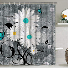 Floral Butterfly Shower Curtain White Daisy Shower Curtain for Bathroom Farmhouse Rustic Bathroom Curtain with 12 Hooks