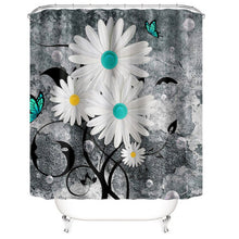 Floral Butterfly Shower Curtain White Daisy Shower Curtain for Bathroom Farmhouse Rustic Bathroom Curtain with 12 Hooks