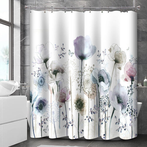 Floral Shower Curtains for Bathroom,Blue Watercolor Shower Curtain,Waterproof Fabric Shower Curtain Liner Set Machine Washable 72x72''-with 12 Hooks