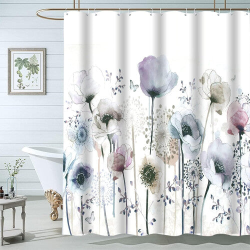 Floral Shower Curtains for Bathroom,Blue Watercolor Shower Curtain,Waterproof Fabric Shower Curtain Liner Set Machine Washable 72x72''-with 12 Hooks